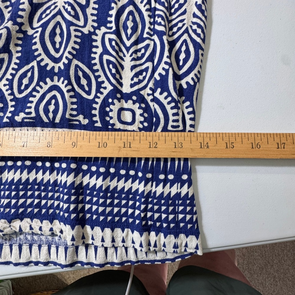 Rose + Olive Resort Blue White Geometric Paisley Wide Leg Palazzo Pants XL - Picture 3 of 16